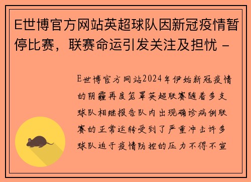 E世博官方网站英超球队因新冠疫情暂停比赛，联赛命运引发关注及担忧 - 副本